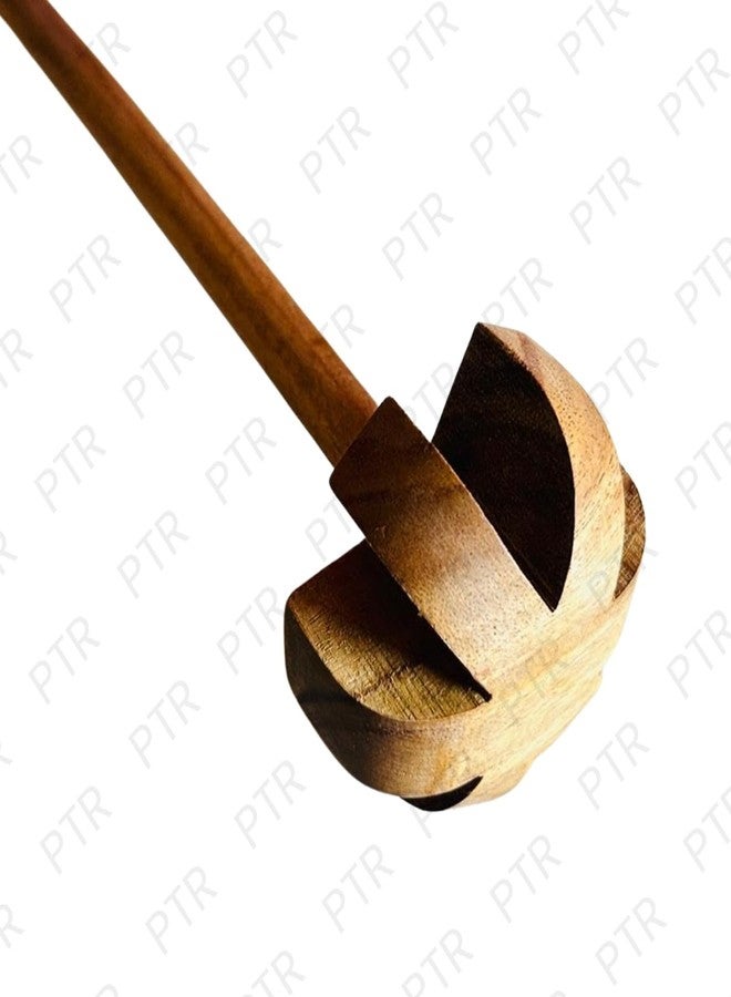 PTR Wooden Whisk & Beater | Handcrafted Mathani, Lassi & Curd Churner | Compact & Glass-Friendly | Anti-Bacterial | Termite-Resistant | Eco-Safe | Made in India | Smooth Glass Rai Finish (24 CM) - Image 3